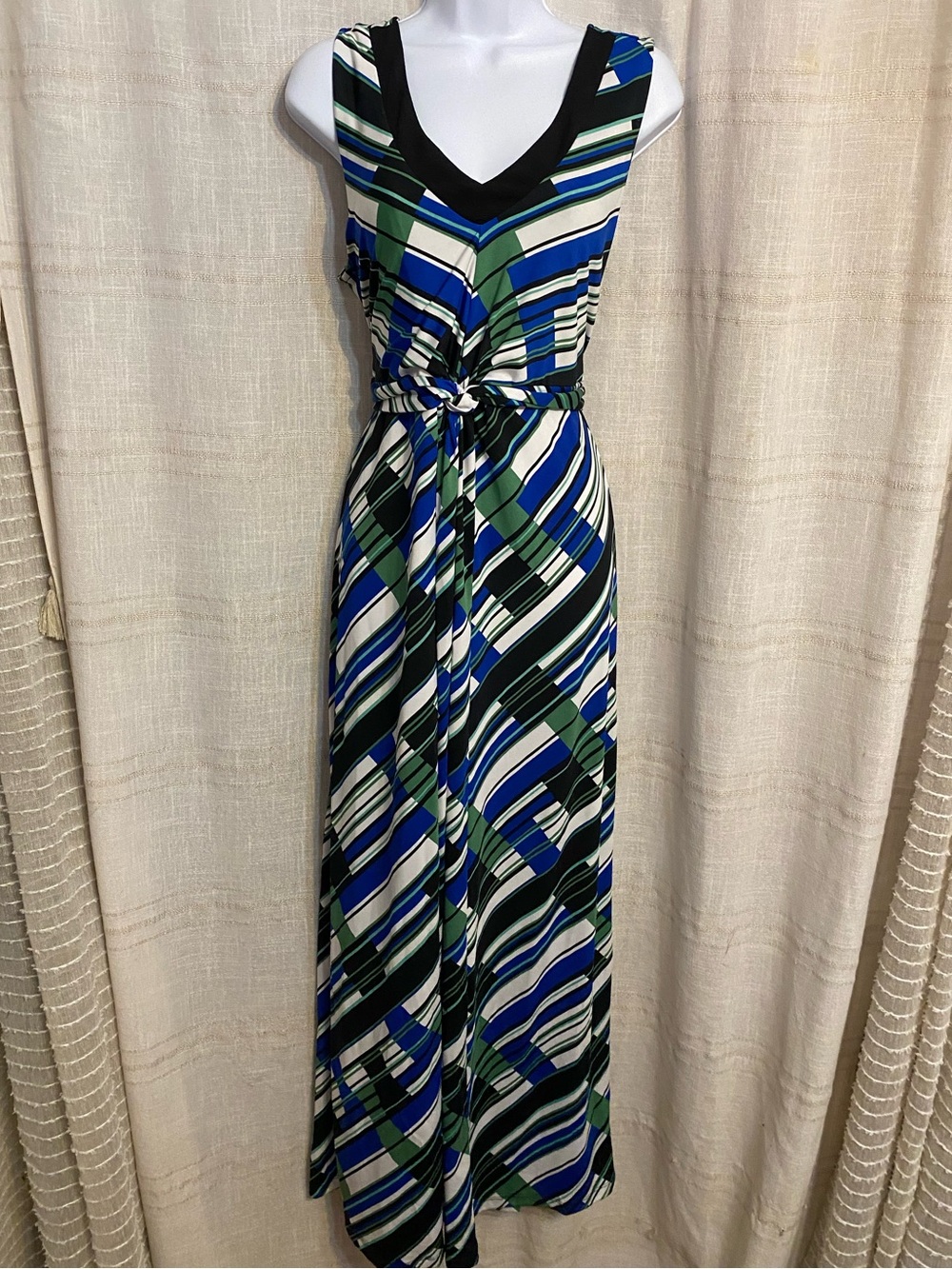 Kim Rogers Blue Green Geometric Graphic Maxi Dress Twist Front Large